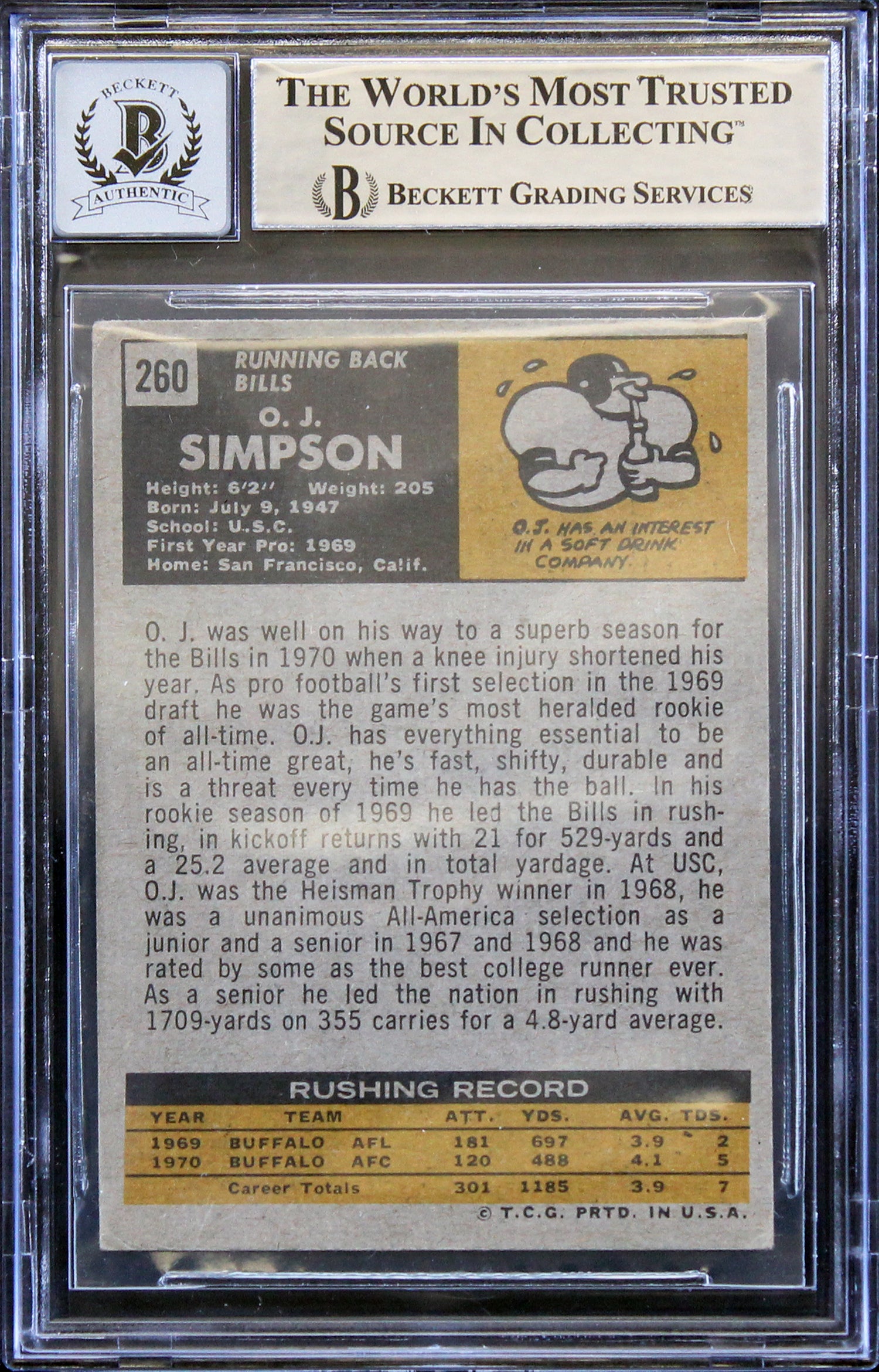 Bills O.J. Simpson "HOF 85" Signed 1971 Topps #260 Card Auto 10! BAS Slabbed 2