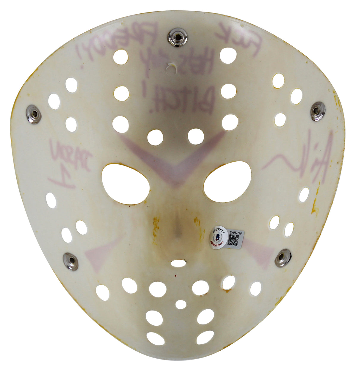 Ari Lehman "F*** Freddy!" Signed Yellow Jason Mask w/ Red Sig BAS Witnessed