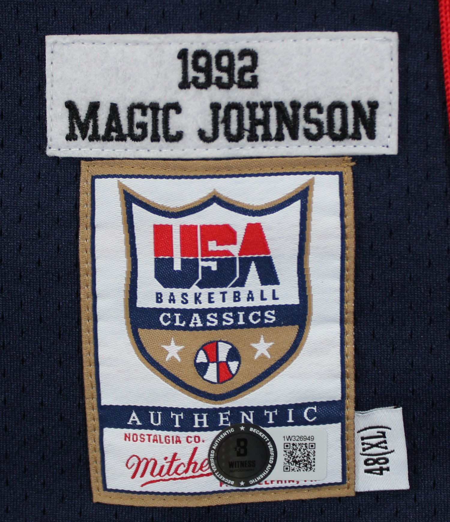 Team USA Magic Johnson Signed Navy M&N 1992 Swingman Jersey BAS Witnessed