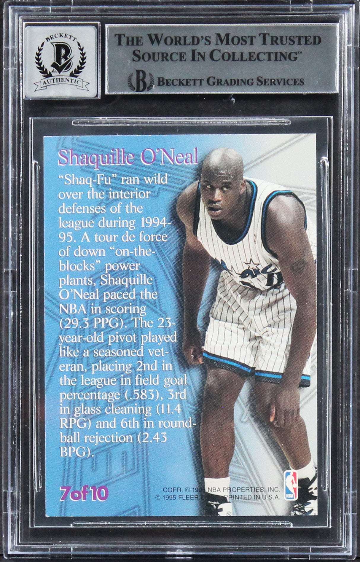 Magic Shaquille O'Neal Signed 1995 Metal Steel Towers #7 Card Auto 10! BAS Slab