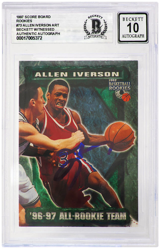Allen Iverson Signed Philadelphia 76ers 1997 Score Board Rookie Basketball Card #73 (Beckett - Auto Grade 10)