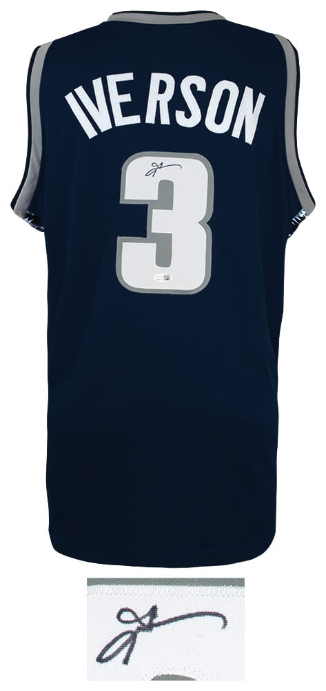 Allen Iverson Signed Navy With White Numbers Custom College Basketball Jersey - (JSA)