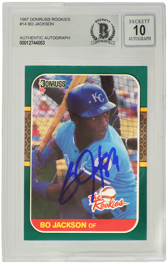 Bo Jackson Signed Kansas City Royals 1987 Donruss The Rookies Baseball Card #14 - (Beckett / Auto Grade 10)