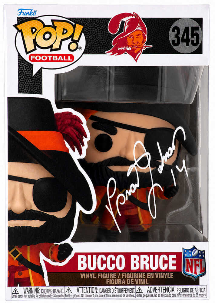 Brad Johnson Signed Tampa Bay Buccaneers Bucco Bruce Mascot Funko Pop Doll #345