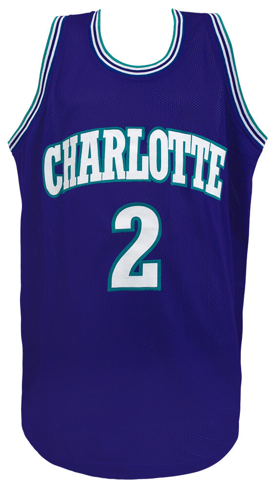 Larry Johnson Signed Purple Throwback Custom Basketball Jersey