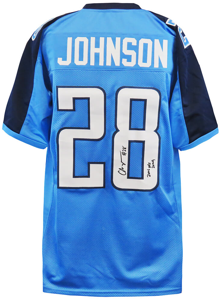 Chris Johnson Signed Blue Custom Football Jersey w/2006 Yds 2009