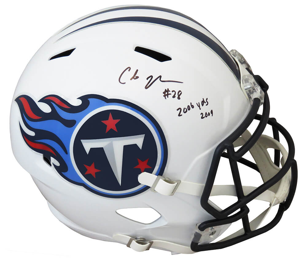 Chris Johnson Signed Tennessee Titans Throwback Riddell Full Size Replica Speed Helmet w/2006 Yds 2009