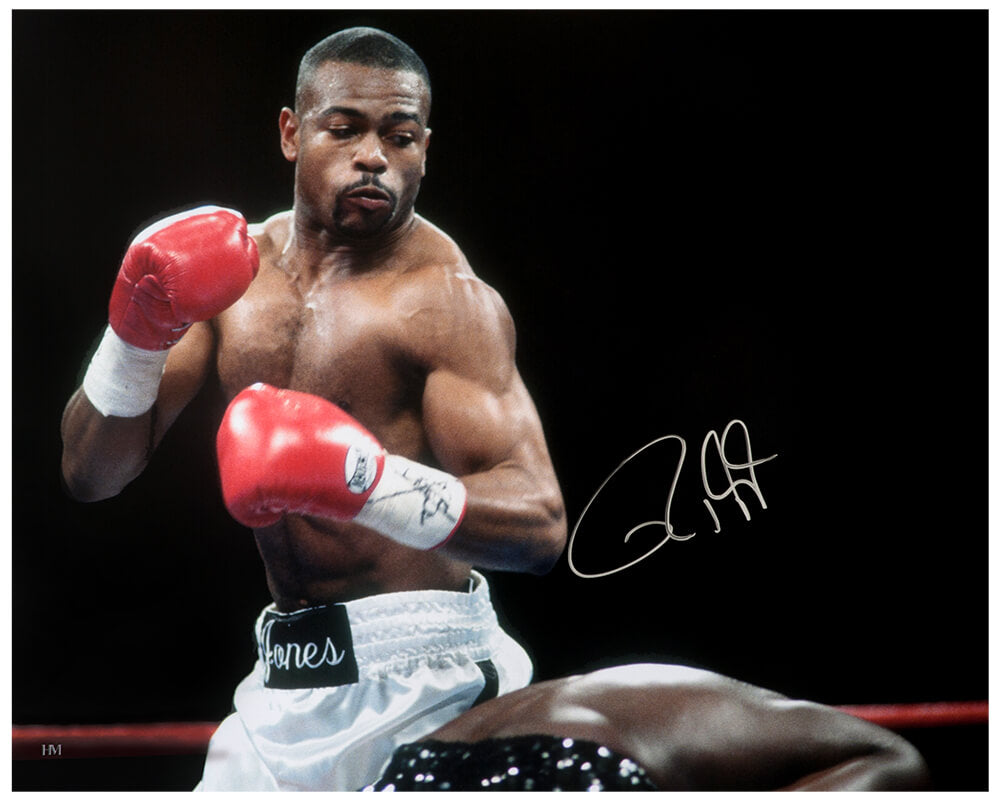 Roy Jones Jr. Signed Boxing White Trunks Action 16x20 Photo
