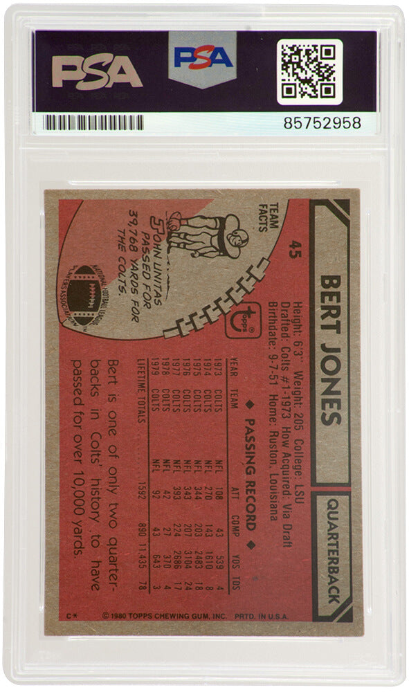 Bert Jones Signed Colts 1980 Topps Football Card #45 - (PSA Encapsulated)