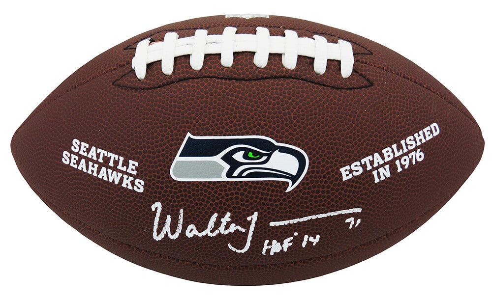 Walter Jones Signed Wilson Seattle Seahawsk Brown Logo Football w/HOF'14