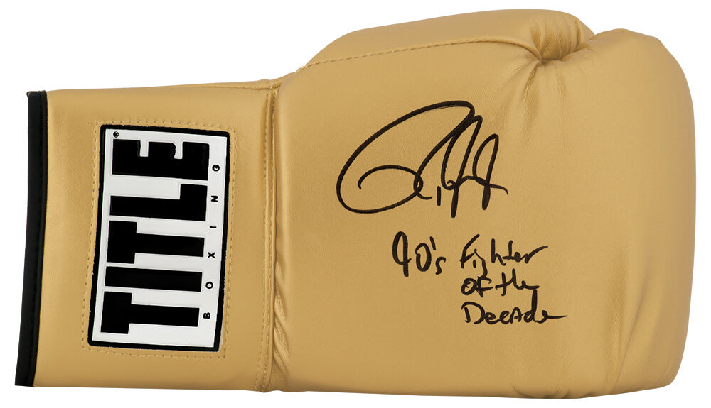 Roy Jones Jr. Signed Title Gold Boxing Glove w/90's Fighter of the Decade