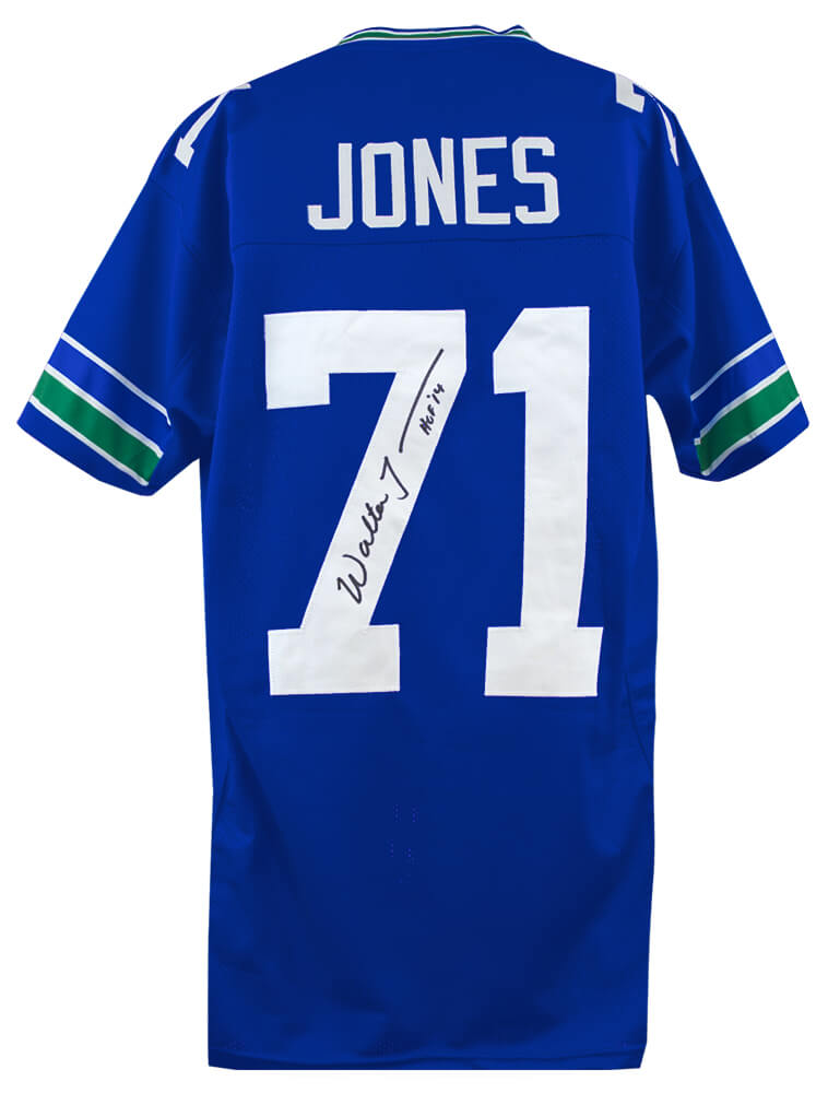 Walter Jones Signed Blue Throwback Custom Football Jersey w/HOF'14