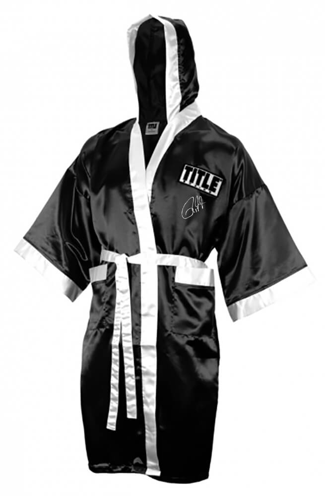 Roy Jones Jr. Signed Title Black With White Trim Boxing Robe With Hood