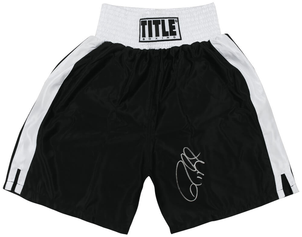 Roy Jones Jr. Signed Title Black With White Trim Boxing Trunks