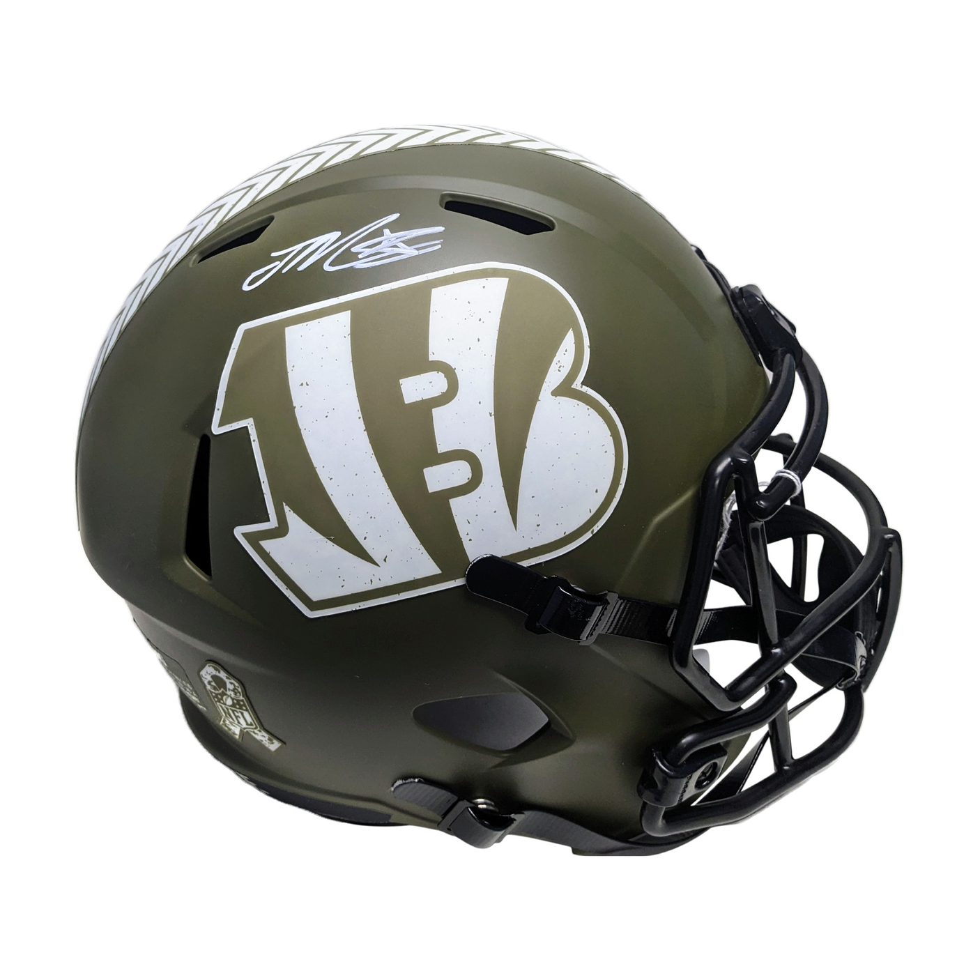 Joe Mixon Autographed Cincinnati Bengals Salute to Service Full Size Football Helmet - BAS Beckett Authentication