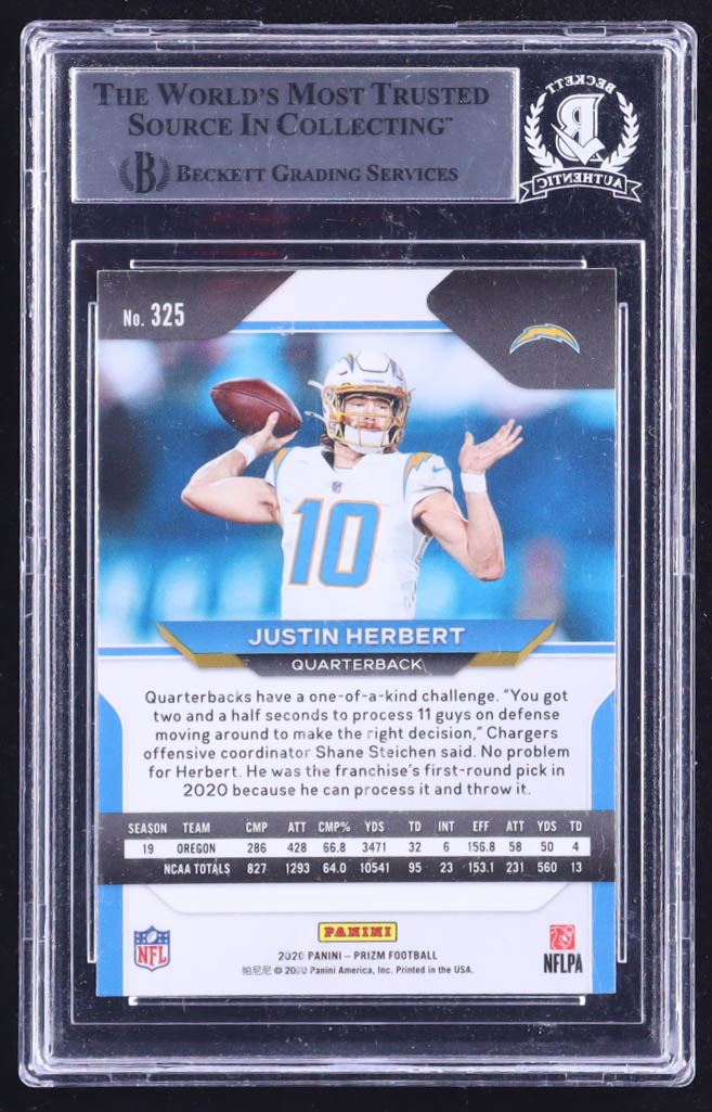 Justin Herbert Signed Authentic Panini Prizm RC NFL Beckett