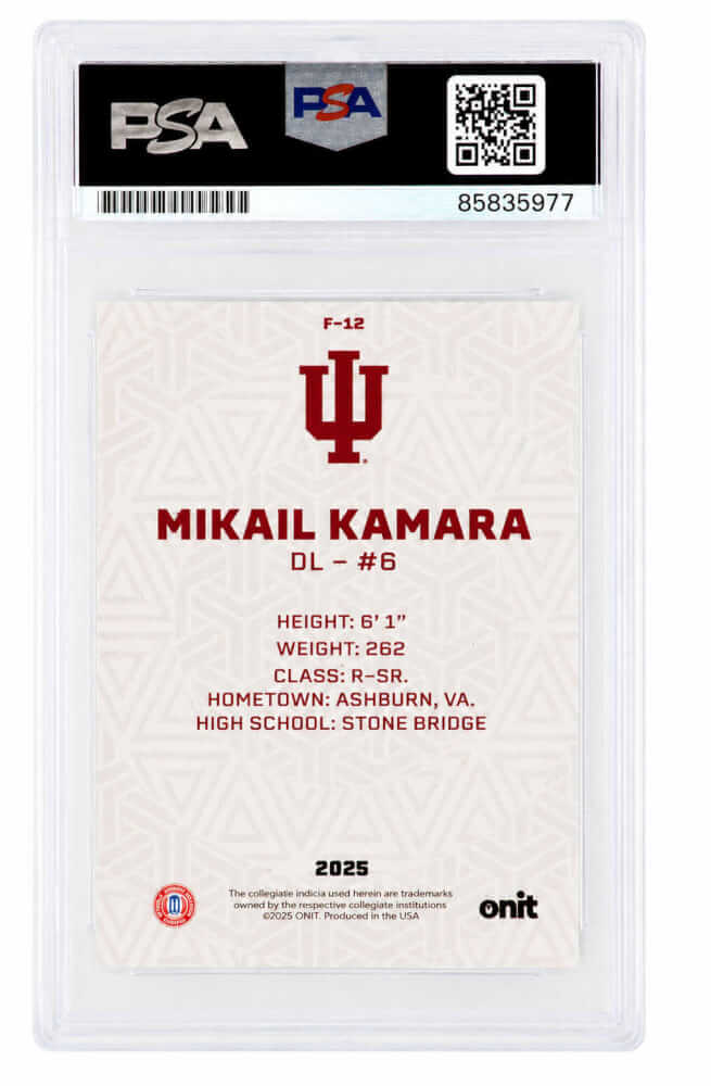 Mikail Kamara Signed Indiana Hoosiers 2025 Onit Football Card #F-12 - (PSA Encapsulated)