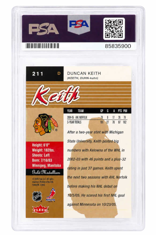 Duncan Keith Signed Blackhawks 2006 Fleer Ultra Gold Medallion Rookie Hockey Trading Card #211 - (PSA Encapsulated)