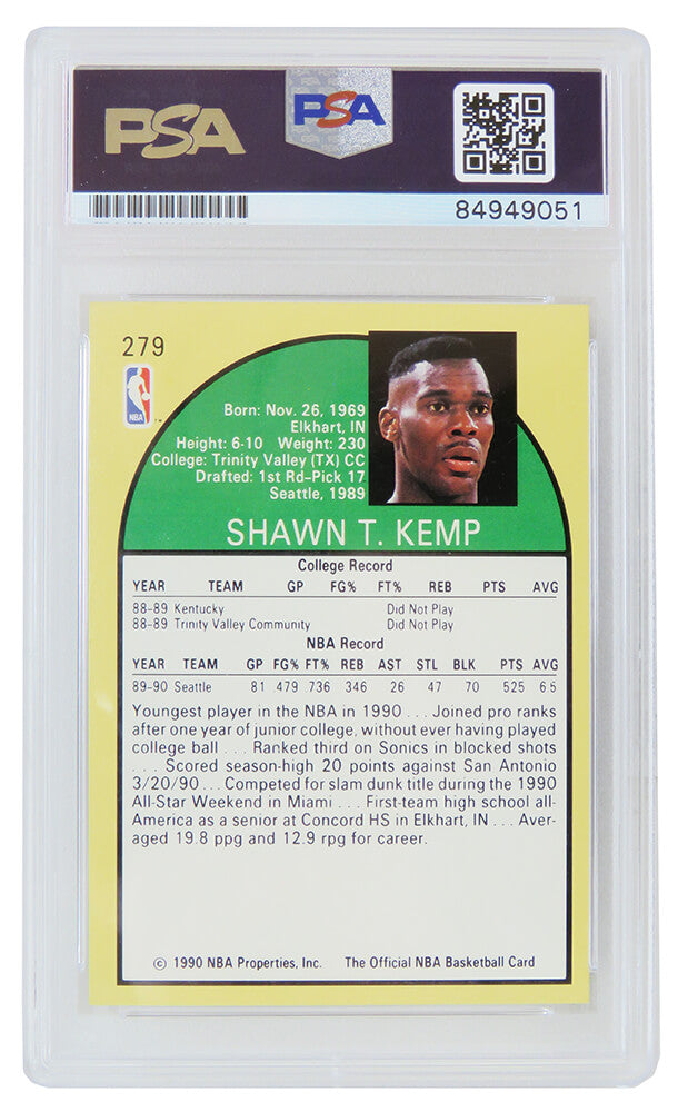 Shawn Kemp Signed Seattle Supersonics 1990 NBA Hoops Rookie Basketball Card #279 - (PSA Encapsulated)