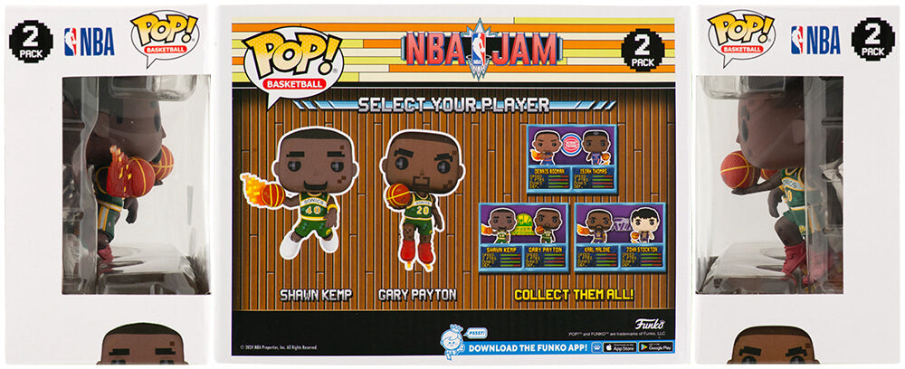 Shawn Kemp Signed Seattle Supersonics NBA Jams with Gary Payton 2-Pack Funko Pop Doll