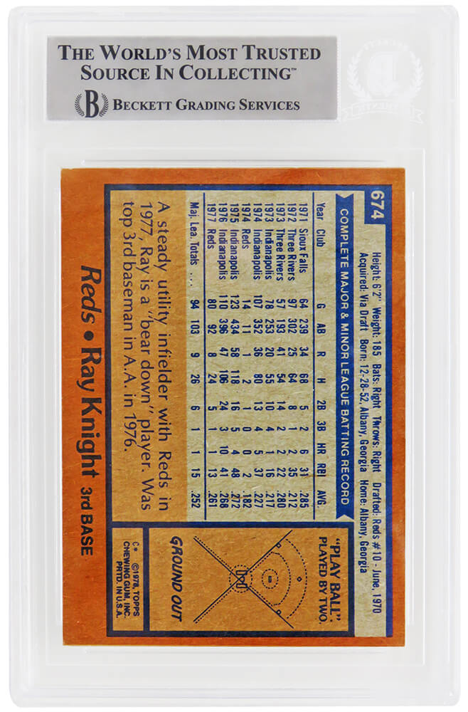 Ray Knight Signed Cincinnati Reds 1978 Topps Rookie Baseball Card #674 - (Beckett Encapsulated)