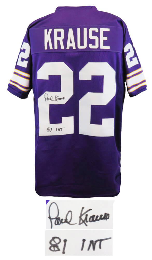 Paul Krause Signed Purple Custom Football Jersey w/81 INT