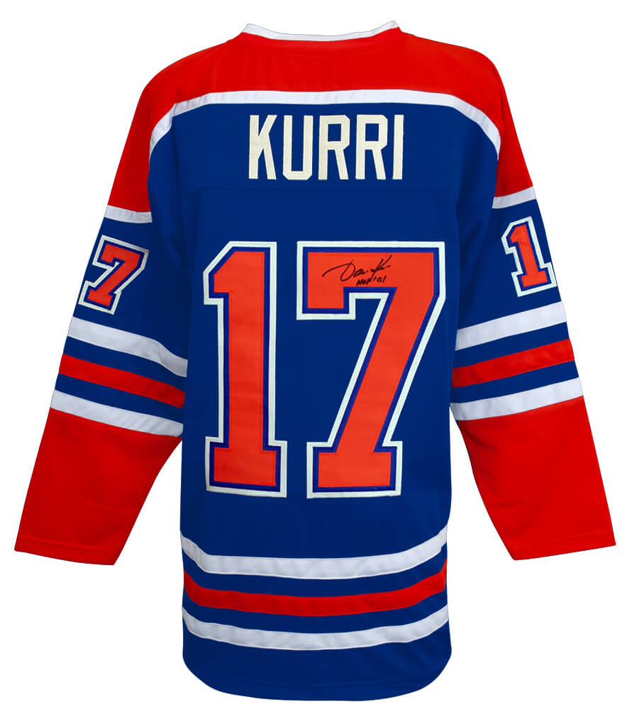 Jari Kurri Signed Blue Throwback Custom Hockey Jersey w/HOF'01