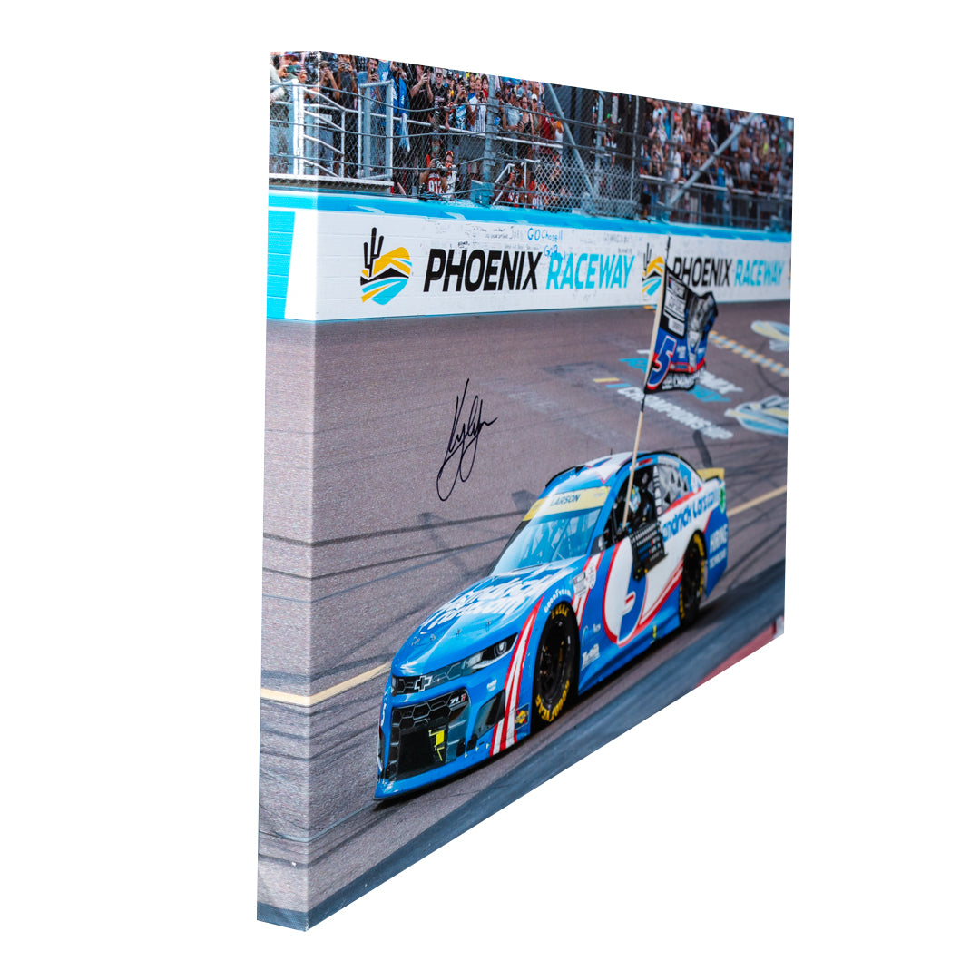 Kyle Larson Signed 2021 NASCAR Cup Championship 20x30 Canvas | SpeedCanvas