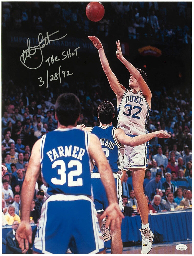 Christian Laettner Signed Duke Shot Vertical Close Up 16x20 w/The Shot 3-28-92 - (JSA)