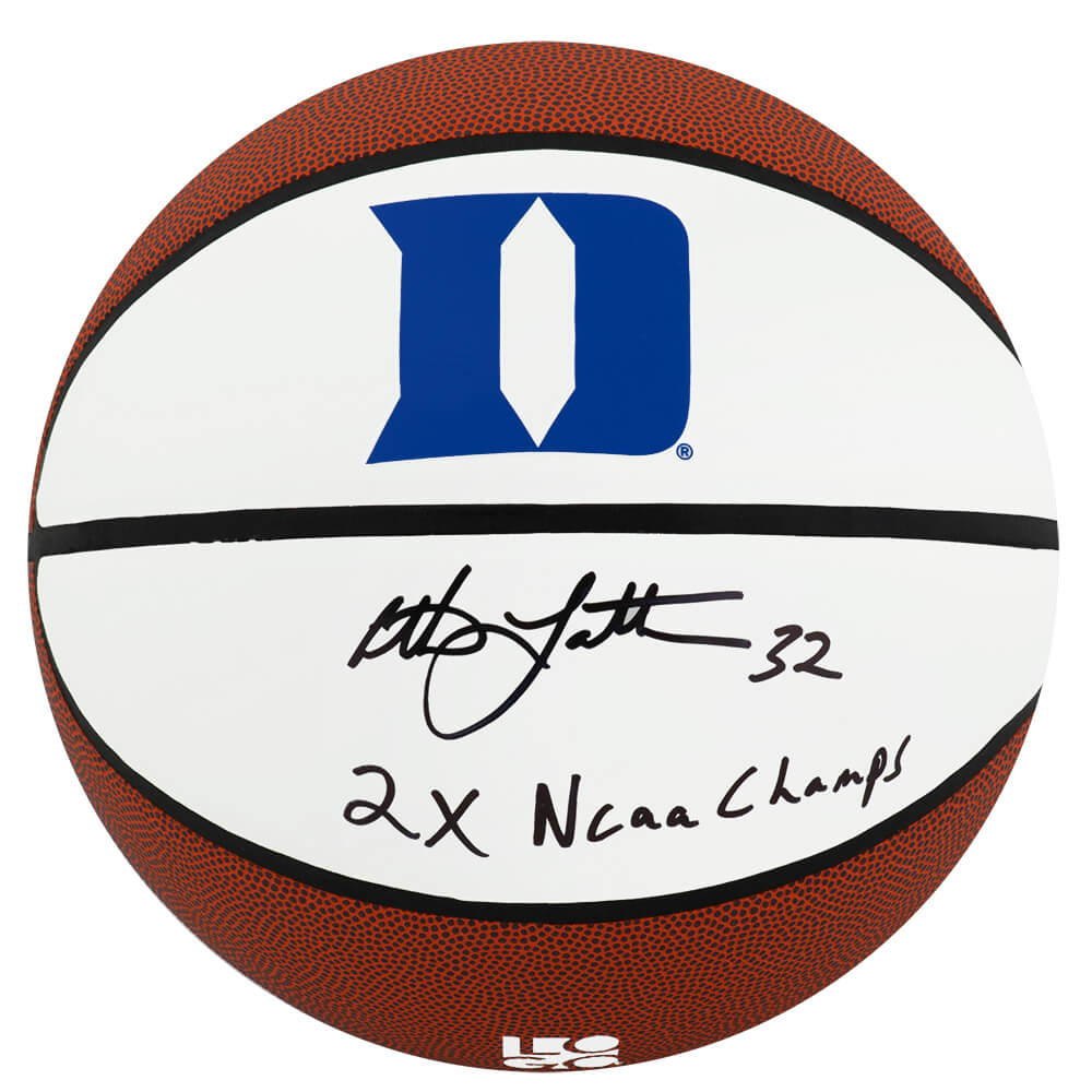 Christian Laettner Signed Duke Blue Devils Logo Brands White Logo Basketball w/2x NCAA Champs
