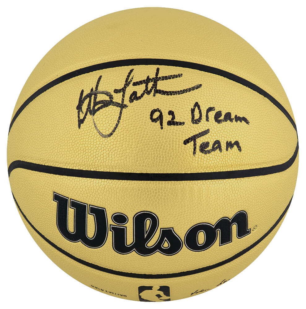 Christian Laettner Signed Wilson Gold Full Size NBA Basketball w/1992 Dream Team