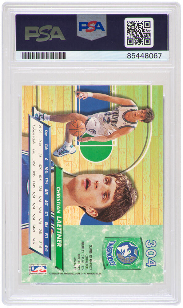 Christian Laettner Signed Timberwolves 1992-93 Fleer Ultra Rookie Basketball Card #304 - (PSA Encapsulated)
