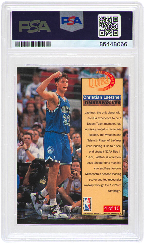 Christian Laettner Signed Timberwolves 1992-93 Fleer Ultra Rookie Series Basketball Card #4 - (PSA Encapsulated)