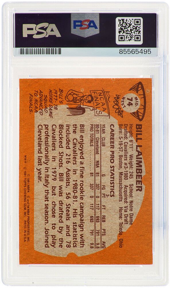 Bill Laimbeer Signed Cavaliers 1981 Topps Rookie Basketball Trading Card #74W - (PSA / Auto Grade 8)