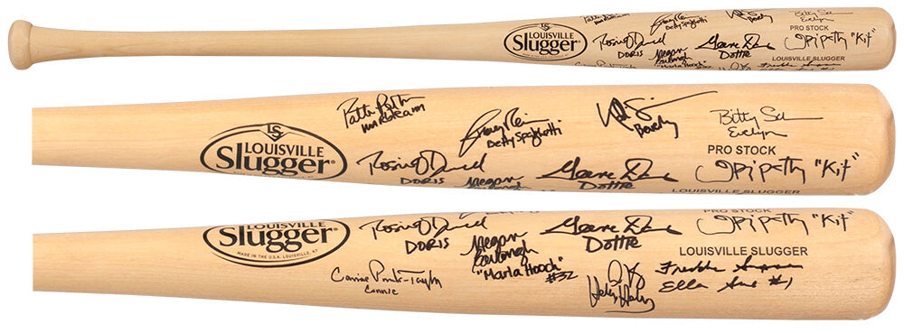 A League Of Their Own (Rockford Peaches) Cast Signed Louisville Slugger Blonde Baseball Bat (11 Signatures - w/Character Names)