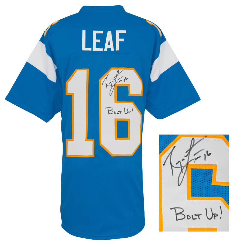 Ryan Leaf Signed Powder Blue Custom Football Jersey w/Bolt Up
