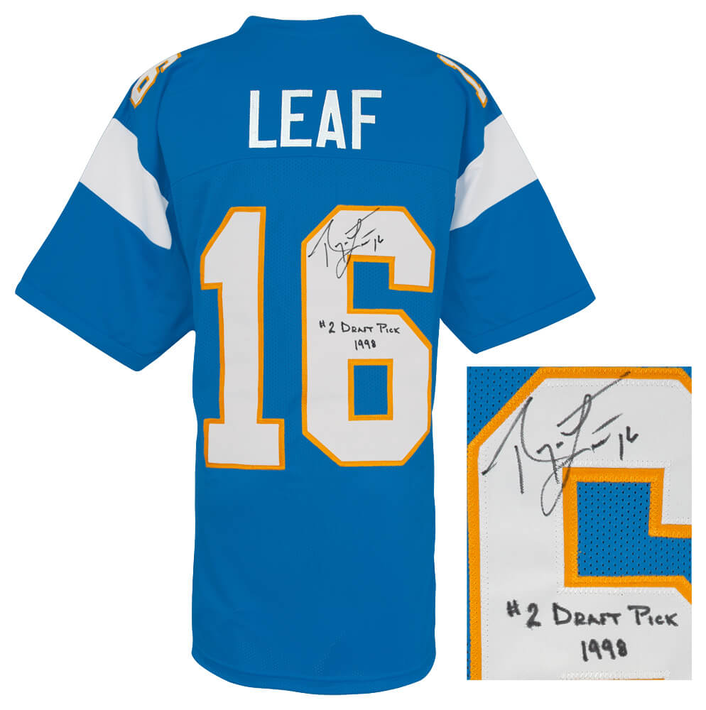 Ryan Leaf Signed Powder Blue Custom Football Jersey w/#2 Draft Pick 1998