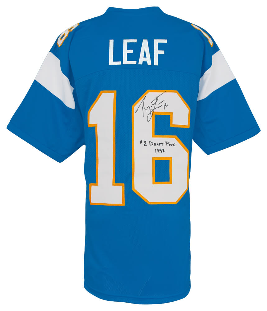 Ryan Leaf Signed Powder Blue Custom Football Jersey w/#2 Draft Pick 1998