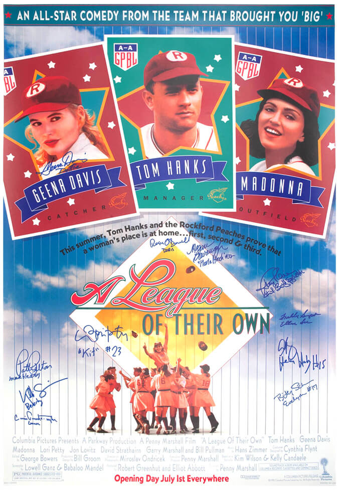A League Of Their Own (Rockford Peaches) Cast Signed 27x40 Full Size Movie Poster (11 Signatures - w/Character Names)