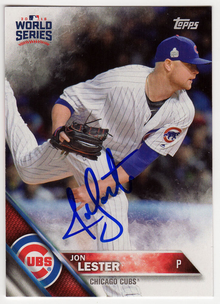Jon Lester Signed Chicago Cubs 2016 Topps World Series Champions Baseball Card #WS17