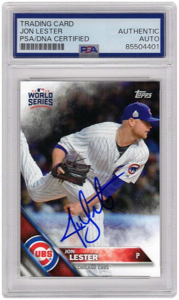 Jon Lester Signed Chicago Cubs 2016 Topps World Series Champions Baseball Card #WS17 - (PSA Encapsulated)