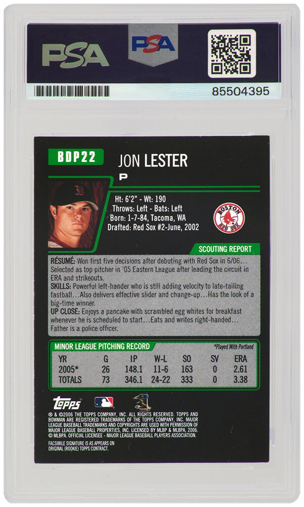 Jon Lester Signed Boston Red Sox 2006 Bowman Draft Rookie Baseball Card #BDP22 - (PSA Encapsulated)