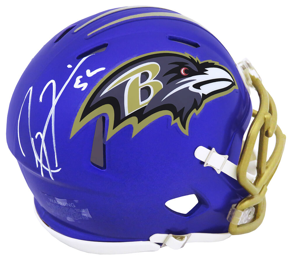 Ray Lewis Signed Baltimore Ravens FLASH Riddell Speed Mini Helmet - (White Ink)