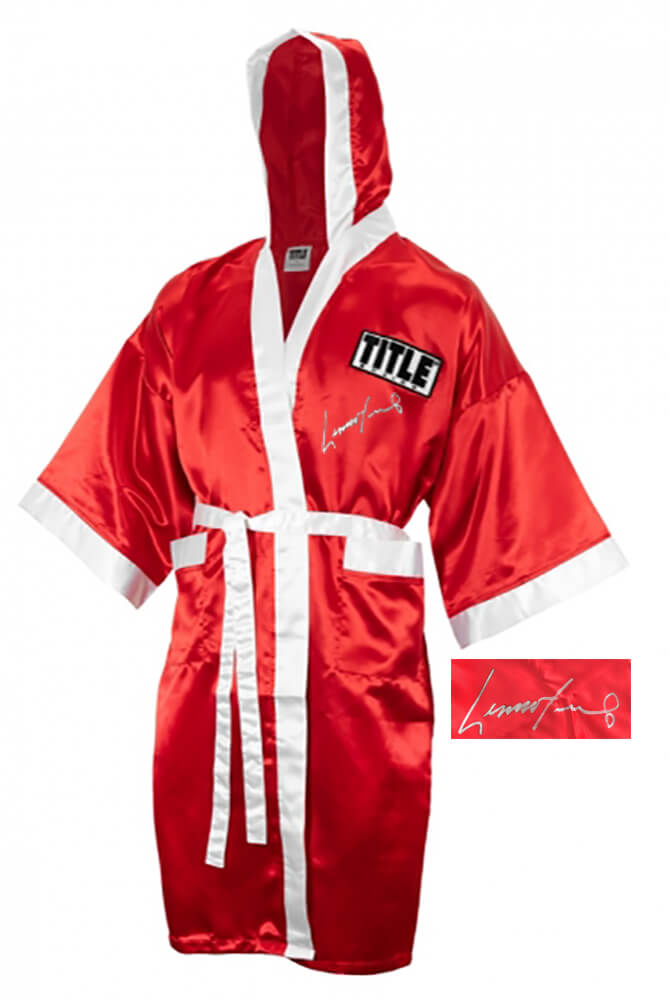 Lennox Lewis Signed Title Red Boxing Robe With Hood