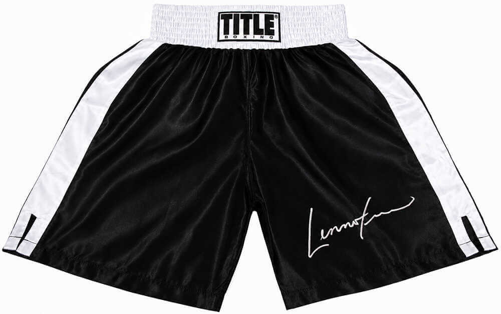 Lennox Lewis Signed Title Black With White Boxing Trunks