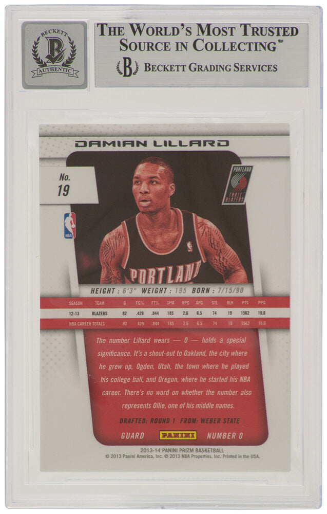 Damian Lillard Signed Blazers 2013-14 Panini Prizm Basketball Card #19 - (Beckett / Auto Grade 10)