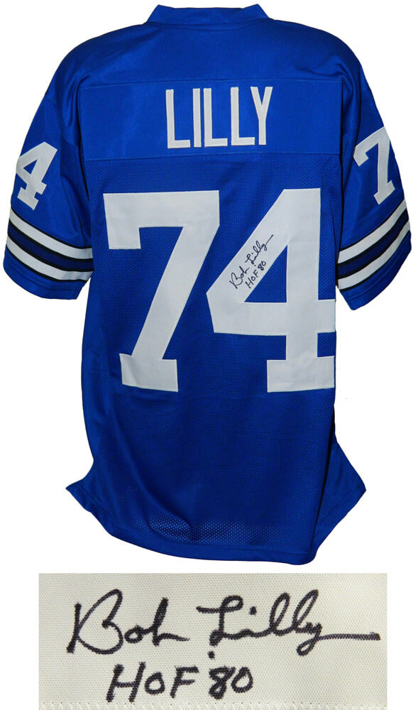 Bob Lilly Signed Blue Throwback Custom Football Jersey w/HOF '80