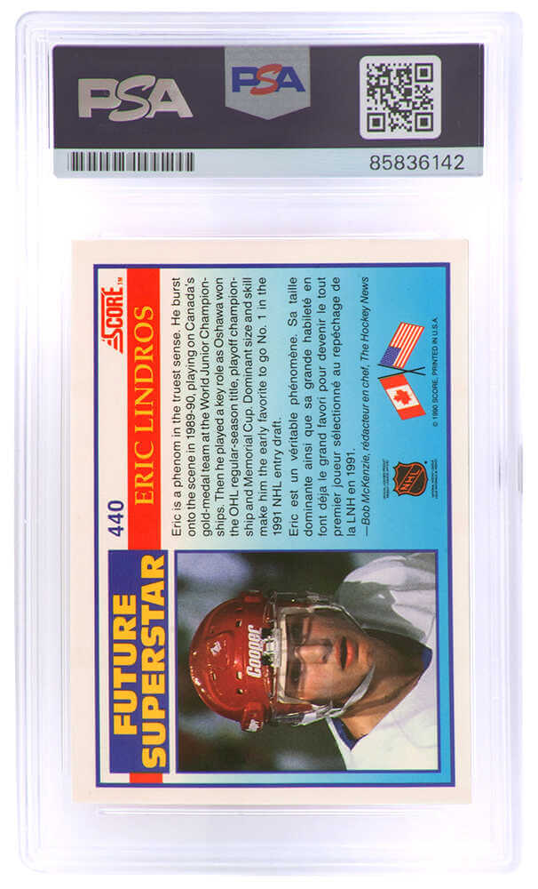 Eric Lindros Signed 1990 Score Future Superstar Rookie Hockey Card #440 - (PSA Encapsulated - Auto Grade 10)