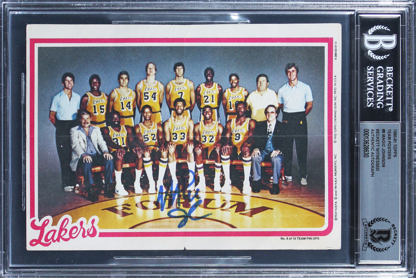 Magic Johnson Authentic Signed 1980 Topps 5x7 Team Poster #8 Card BAS Slabbed