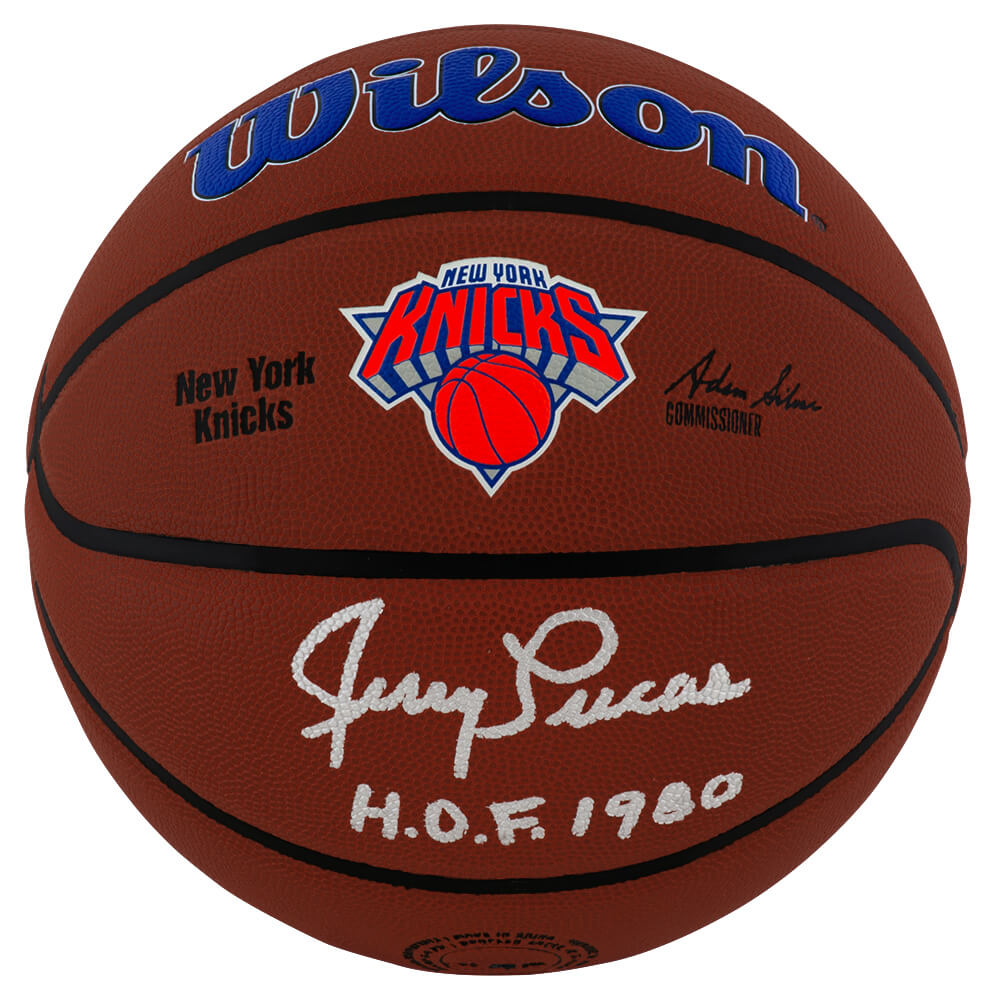 Jerry Lucas Signed New York Knicks Logo Wilson NBA Basketball w/HOF'80